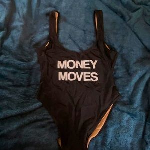 Black ravesuit one piece “money moves”